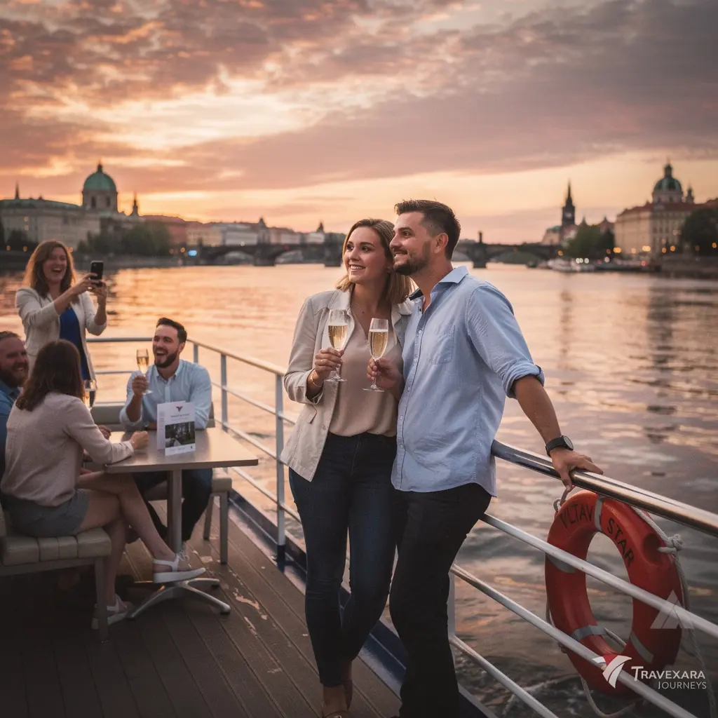 Malebná krajina Českého ráje s hradem Trosky na obzoru.